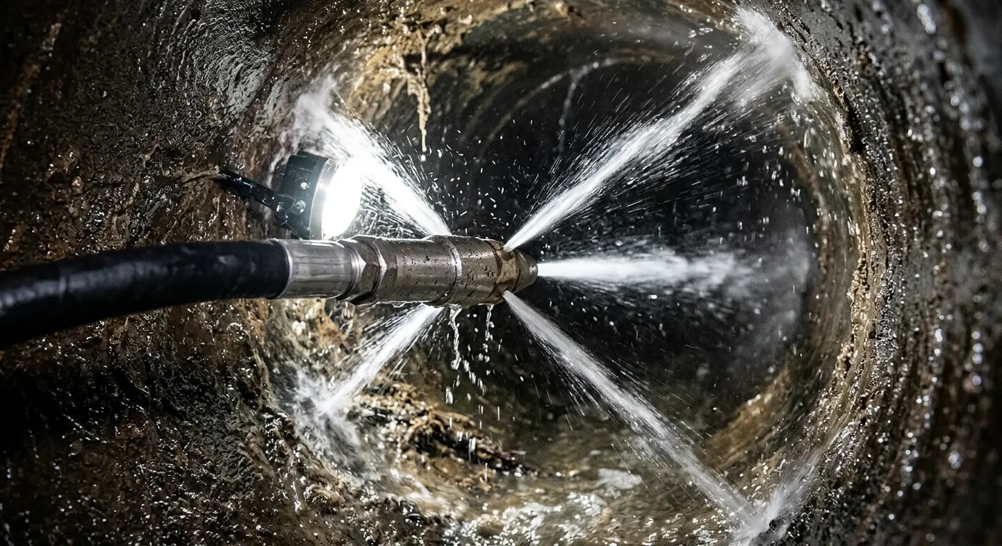 High-pressure hydro jetting nozzle cleaning sewer pipe for Storm Drain Cleaning in Springtown